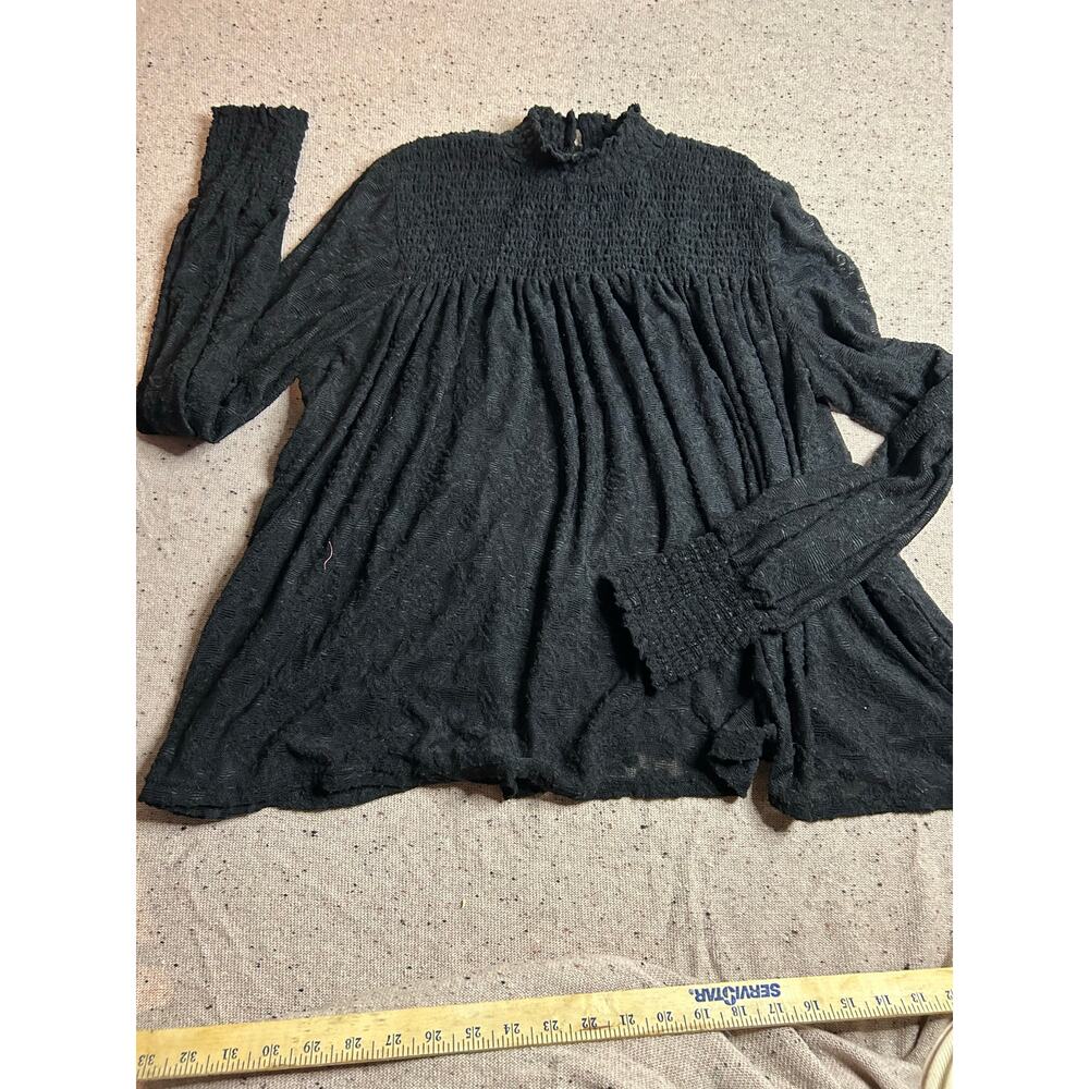 Deletta Anthropologie Black Lace Mock Neck Blouse Large Sheer Goth Fairy Witchy